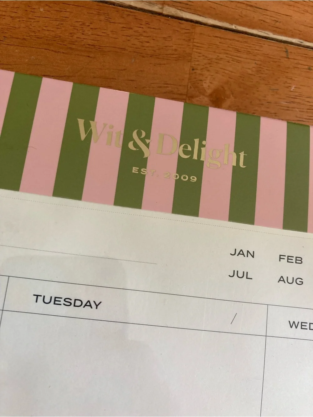 Anthropologie Pink & Green Striped Weekly Desktop Notepad - NEW in wrapper!